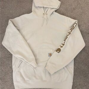 Carhartt Men's Off-White Hoodie with Brown Logo